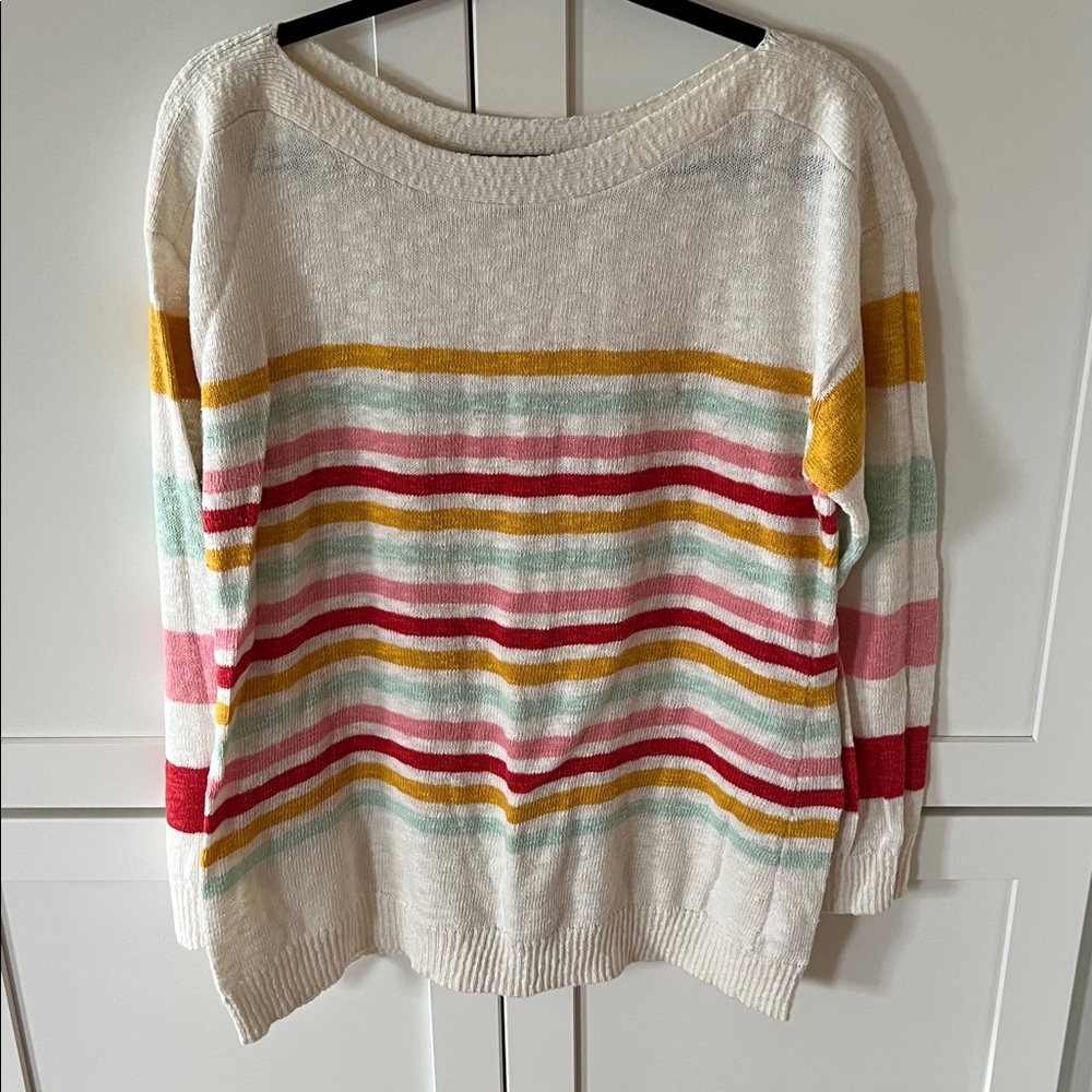 Talbots Cream Sweater with Multicolor Stripes